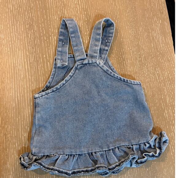 Baby Girl 0-3 Months Denim Jumper Dress Teddy Bear Applique Ruffle Hem Overall - Picture 4 of 4